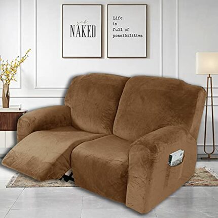 Recliner Sofa Chair Covers, Velvet Stretch Reclining Couch Covers for 1/2/3 Seat Sofa Slipcovers Furniture Covers Thick Soft Washable with Pocket