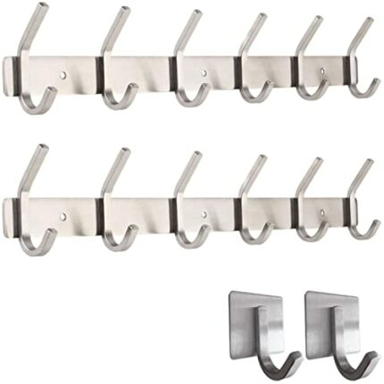 smartpeas Wall Coat Rack Rustproof Stainless Steel - Dimension 43x8x3.8 cm - Holds Up to 30Kg - Simple Brushed Finish - No Sharp Edges 6 Fixed Co
