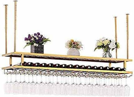 EYLINK Wine Racks,Household Wine Shelf Cup Holder- Adjustable Height Ceiling Wine Rack Hanging Wine Bottle Holder Wine Glass Rack Goblet Stemware