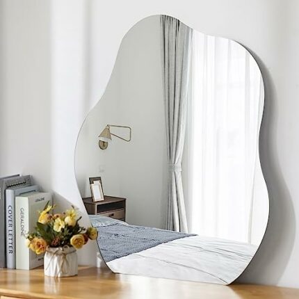 Flvzog Irregular Mirror 30"X25" Frameless Wall Mirror,Wall Mounted Cloud Shape Mirror,Aesthetic Vanity Mirror,Asthetic Room Decor for Home Decor