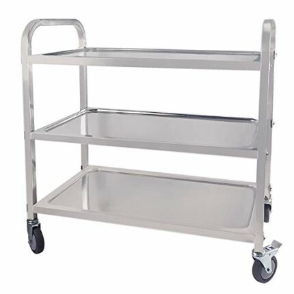 MOOTACO 3 Tier Stainless Steel Kitchen Trolley Cart, Large Serving Trolley with Locking Wheels for Kitchen, Hotels, Restaurants 75x40x83.5cm