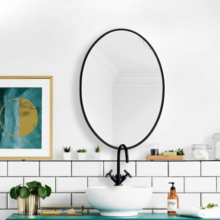 Black Oval Bathroom Mirrors - 20“ X 28” Metal Frame Wall Mirror Modern Wall-Mounted Mirrors