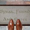 70cm x 40cm Washable Door Mat SPEAK FRIEND & ENTER JRR Tolkien - Hobbit - Lord of The Rings - Elvish by ARTISAN KISS (Light Grey Speak)