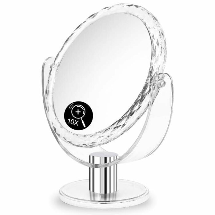 Kmchilj Magnifying Makeup Mirror Double Sided 1X/10X Magnifying Double Sided 360 Degree Rotating Magnifier Two-Way Makeup Mirror with Bracket Tra