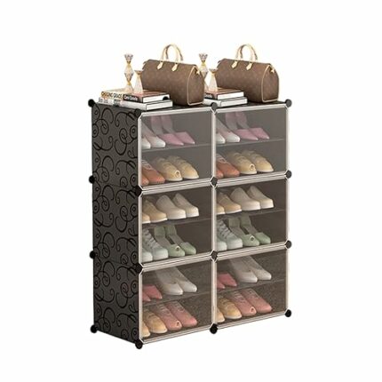 CSUNNY Plastic Integrated Shoe Shoe Box Storage Box Transparent Drawer Shoe Cabinet Multi layered Shoe Frame Home Furnishing Storage,Black,6