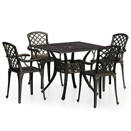 vidaXL Biatro Set 5 Piece Outdoor Furniture Set Balcony Bistro Table and Chairs Patio Garden Balcony Table Chairs Furniture Cast Aluminium Bronze
