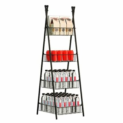 ETELI Water Bottle Organizer Storage 4 Tier Metal Drink Beverage Organizer Free Standing Triangular Water Bottle Rack Stand Holder Shelf for Kitc