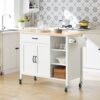 DINGZZ Design Kitchen Trolley with Worktop Kitchen Island Kitchen Cabinet Trolley Sideboard on Wheels White Natural