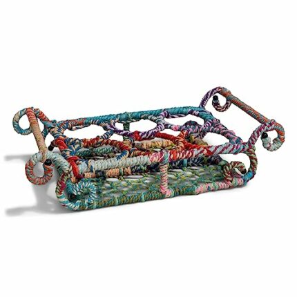 IHI EST. 1986 India Handicrafts 20270 6-Bottle Rainbow Multicolor 18 Inch Iron and Jute Tabletop Wine Stand