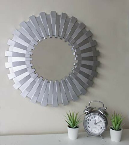 Garden Mile® Large Modern 50cm Shabby Chic Round Sunburst Wall Mirror In Silver, Decorative Wall Mountable Bathroom Mirror Vanity Mirror Cosmetic
