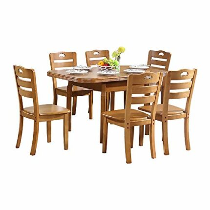 MKMKT Dining table, solid wood dining table and chair set, set of 5 retractable dining table Kitchen furniture 1 table + 4 chairs 121.5x83.5x75cm