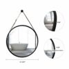 Wall Round Circle Black Mirror - Bamboo Frame 17-3/4 Inch & Adjustable Hanging Leather Strap
