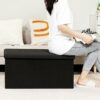 Bonlife Large Folding Balck Ottoman Storage Box with Lid,Linen Footrest Stool Bedroom Bench Seats,Toy Box Chest Living Room Furniture 76x38x38cm