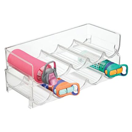 mDesign Set of 2 Stackable Bottle Shelf – Practical Plastic Wine Shelf for up to 5 Bottles – Handy Shelf for Wine Bottles or Other Drinks – Clear