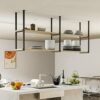 Wine Rack Ceiling Wine Rack Hanging Shelf Wrought Iron Solid Wood Wall Hanging Decorative Storage Rack,Used To Display Plants,Wine,Books,Flowers,