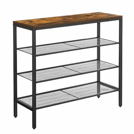 VASAGLE INDESTIC 4-Tier Shoe Rack, Freestanding Storage Organizer, Mesh Shelves, Space-Saving in The Entryway, Industrial, Rustic Brown + Black
