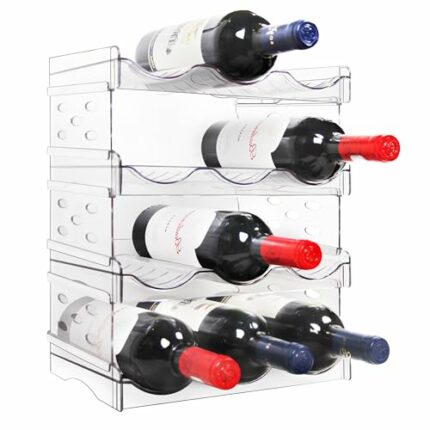 ZRRHOO Water Bottle Organizer for Cabinet, 4 Pack Stackable Wine Storage Rack for Kitchen Storage, Water Bottle Storage Organizer, Drink Bottle H