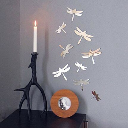 DIY Mirror Wall Dragonflies Sticker,Creative Dragonfly Wall Mirror Sticker,3D Wall Mirror Sticker, Wall Mirror Decal (Silver, Model 1)