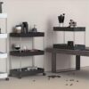 4-Tier Storage Trolley Cart, Slide-Out Cart with Wheels Rolling Utility Shelf Rack for Kitchen Bathroom with Hanging Cups & Partition