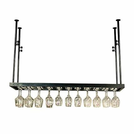 NEOCHY Wine Rack Wall-Mounted Wine Glass Holder - Height Adjustable Wall Shelf Storage Rack Metal Rod - Multi-Function Shelf, Home Retro Decorati