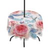 xigua Mandala Round Tablecloth with Umbrella Hole and Zipper Outdoor Tablecloth Spill-Proof Polyester Table Cover for Kitchen Patio Garden Party