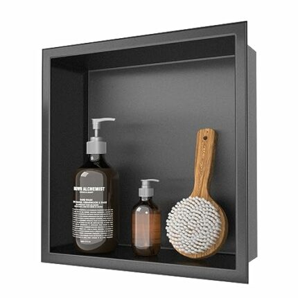 OUGOO Shower Niche, 12"X 12" Recessed Shower Niche No Tile Needed, Rectangle 304 Stainless Steel Soap Niche, Single Shower Shelf, Wall Niche Inse