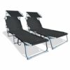 VOUNOT Folding Sun Loungers Set of 2, Sunbed with Adjustable Backrest & Sunshade for Garden, Beach, Patio, Pool, Camp, Load 110 kg, Grey