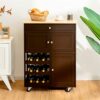 WALNUT Rolling Kitchen Island Serving Cart Storage Cabinet W/Wine Rack Kitchen Furniture (Color : D, Size : Light Grey)