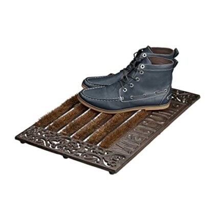 Relaxdays Door Mat Cast Iron Doormat with Bristles, Rectangular with "WELCOME" Lettering, 4 x 57 x 37cm, Art Nouveau Rustic Welcome Mat made of R