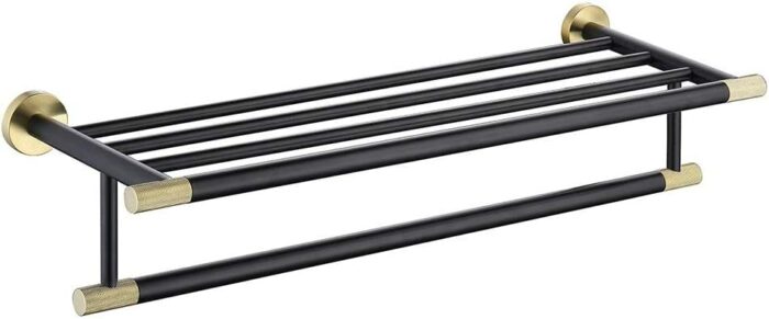 bathroom towel rack, Towel Bar 304 Stainless Steel and Brass Towel Rails Heavy Duty Towel Holder Wall Mounted Towel Storage Rack for Bathroom, Ki