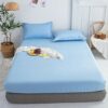 Breathable Lux Bed Sets Solid Color Brushed Mattress Topper, Bedroom Hotel Homestay Aloe Cotton Single Double Bed Sheet Grey 180x200cm