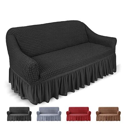 NiCoLa Stretch Couch Covers 3 Seater, Fitted Couch Slipcover, Non Slip Sofa Slipcover for Living Room Sofa Protector (Black, 3 Size)