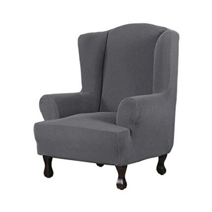 DSECHCRSL Wingback Chair Covers 2 Piece, Stretch Jacquard Fabric Wing Chair Covers, Removable Wingback Armchair Slipcovers with Elastic Bottom Fo