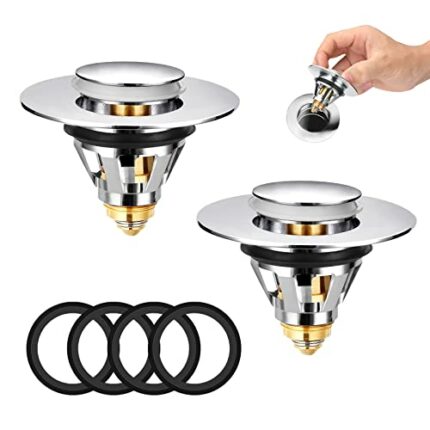 Ainiv 2Pack Pop-up Sink Plugs with 4 Seals, Universal Sink Strainer for Bathroom 34-38mm, Push-Type Bounce core Strainer Drain Protector, Hair/Ri