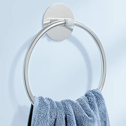 Brushed Nickel Bathroom Towel Ring - SUS304 Stainless Steel Bathroom Towel Rack, Susswiff Adhesive Wall Mounted Hand Towels Holder, Towel Hanger