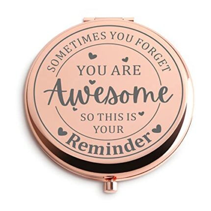 Sometimes You Forget You Are Awesome Gifts Rose Gold Travel Compact Makeup Mirror Inspirational Graduation Birthday Christmas Goodbye Retirement