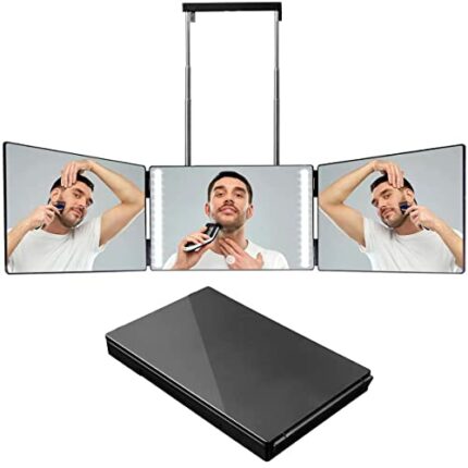 Transplant 360 Mirror with Light, 3 Way Mirror, Self Cut Three Color Dimming, LED Shaving Cosmetic Fitness Barber, a Height-Adjustable Telescopic