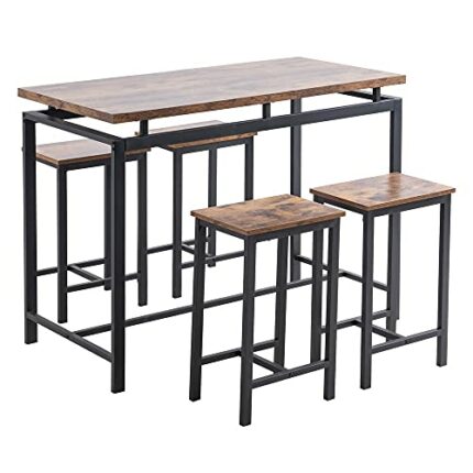 DINGZZ IN Stock 5 Piece Dining Table Set Dining Set for 4 Wooden Table and 4 Stools Rustic Wood & Black