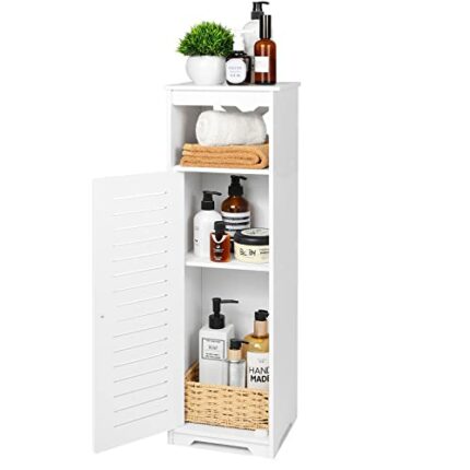 BHFOW Bathroom Floor Storage Cabinet with 1 Tier Shelf and Single Door, Free Standing Storage Organizer Hallway Entryway Cabinet, Narrow Bathroom