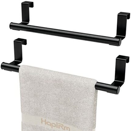 HapiRm Over the Door Towel Rail, Black Kitchen Towel Holder with Protective Pads, Stainless Steel Kitchen Towel Rail No Drilling, Rustproof Tea T