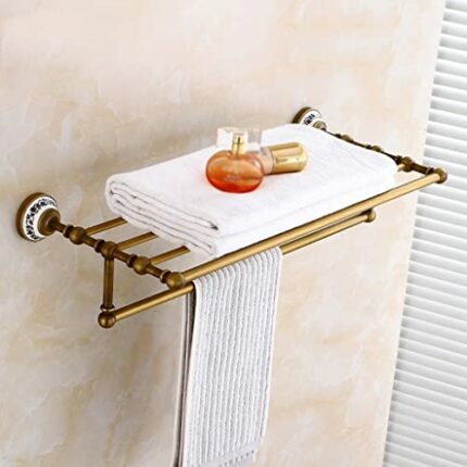 HIGOH Towel Racks,Bathroom Towel Rack Wall Mounted Towel Holder,Antique European-Style Bathroom Towel Bar,Bath Towel Rack,Double-Layer Rack All-C