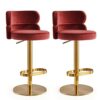 DWILKE Velvet Gold Adjustable Heigh Island Bar Chairs Counter Height Bar Stools Set of 2 Swivel Barstools with Backs Round Upholstered Seat for P