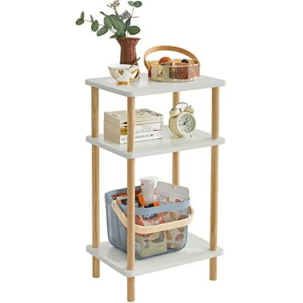 IBUYKE 3-Tier Side Table, Narrow End Table with Storage Shelf, Nightstand Bedside Table for Small Spaces, Bedroom, Living Room, Entryway, Farmhou
