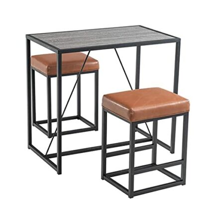 WALNUT 96 * 58 * 88cm 3 Piece Dining Table Set Dining Set for 2 Table and 2 PU Stools Black Oak Color & Brown