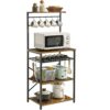 YMYNY Kitchen Baker's Rack, Microwave Oven Stand with Storage Shelves, Industrial Coffee Bar Station, with Adjustable Wine Holders and S-Hooks, M