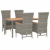 vidaXL Garden Dining Set 5 Piece Outdoor Dining Set Chair and Table Armchair Patio Dinner Table and Chair Grey Poly Rattan and Solid Wood Acacia
