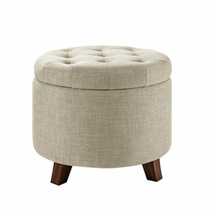Amazon Basics Upholstered Tufted Storage Round Ottoman Footstool, Burlap Beige, 51 cm x 51 cm x 43 cm