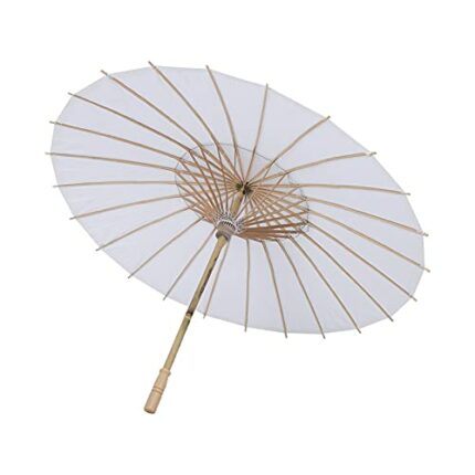 Cyrank Paper Parasol Umbrella,White Wedding Paper Umbrella,White Parasol Umbrella Chinese/Japanese Decorative Umbrella White DIY Painting Decorat