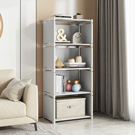 RIIPOO Storage Cube Shelves, 4-Cube Organizer Shelf for Bedroom Closet, 5-Layer Small Bookshelf, Bookcase Unit for Small Spaces