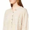 Bonateks, Buttoned Tunisian Collar Blouse with Front Pockets, 100% Linen, UK Size: 10, US Size: M, Tops, Linen - Made in Italy, Beige, 6